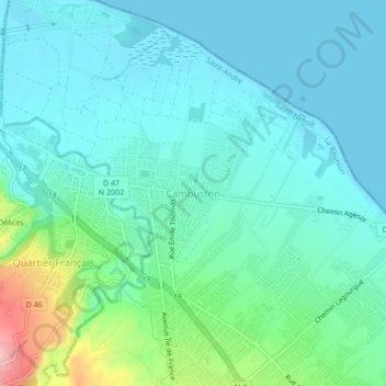 Mappa topografica Cambuston, altitudine, rilievo