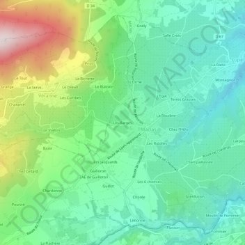 Mappa topografica Les Barges, altitudine, rilievo
