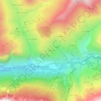 Mappa topografica Les Terrasses, altitudine, rilievo