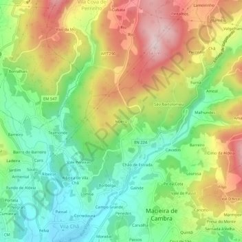 Mappa topografica Algeriz, altitudine, rilievo