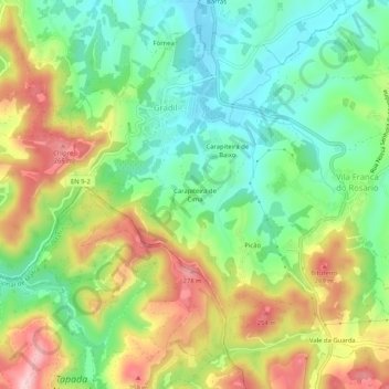 Mappa topografica Carapiteira de Cima, altitudine, rilievo