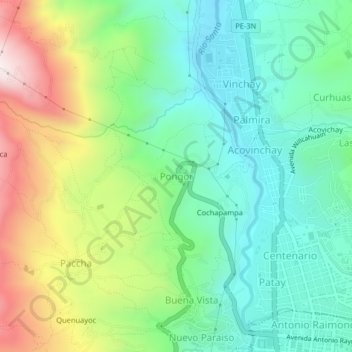 Mappa topografica Pongor, altitudine, rilievo