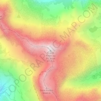 Mappa topografica Grand Pinier ou Pic Brun, altitudine, rilievo