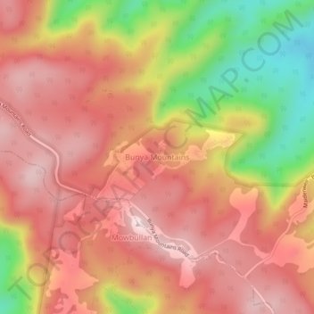 Mappa topografica Bunya Mountains, altitudine, rilievo