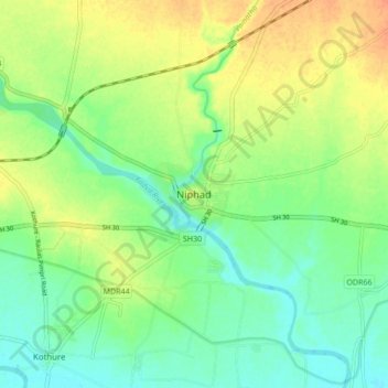 Mappa topografica Niphad, altitudine, rilievo