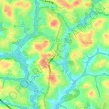 Mappa topografica Nkolndan, altitudine, rilievo