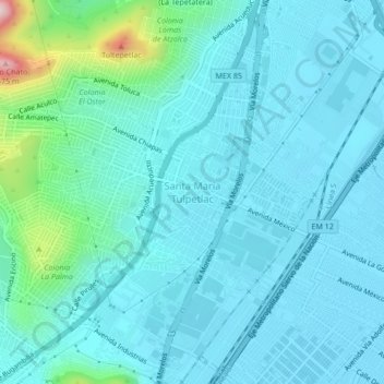 Mappa topografica Santa María Tulpetlac, altitudine, rilievo