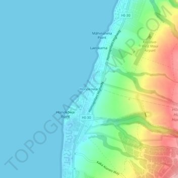 Mappa topografica Honokowai, altitudine, rilievo