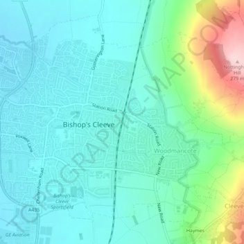 Mappa topografica Bishops Cleeve, altitudine, rilievo