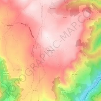 Mappa topografica Recoules, altitudine, rilievo