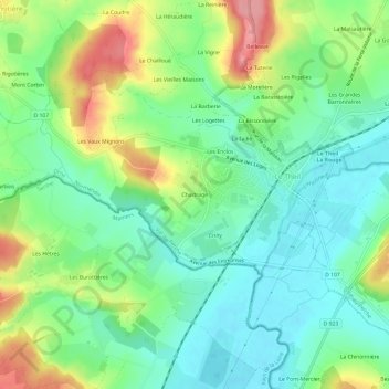 Mappa topografica Chartrage, altitudine, rilievo