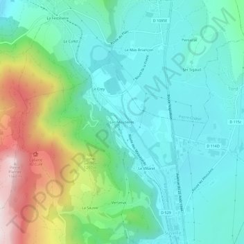Mappa topografica Les Moutières, altitudine, rilievo