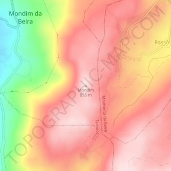 Mappa topografica Mondim, altitudine, rilievo
