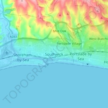 Mappa topografica Southwick, altitudine, rilievo
