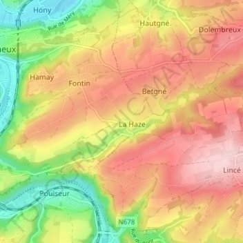 Mappa topografica Flagothier, altitudine, rilievo