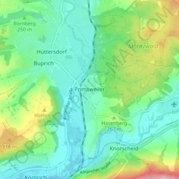Mappa topografica Primsweiler, altitudine, rilievo