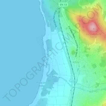 Mappa topografica Praia de Afife, altitudine, rilievo
