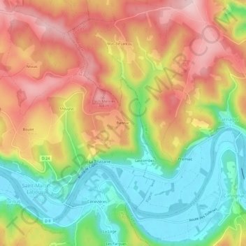 Mappa topografica Bennac, altitudine, rilievo