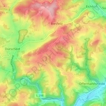Mappa topografica Hufe, altitudine, rilievo