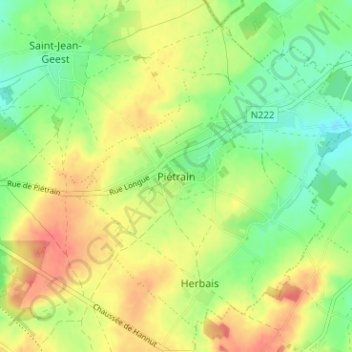 Mappa topografica Piétrain, altitudine, rilievo