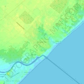 Mappa topografica Barra do Chuí, altitudine, rilievo