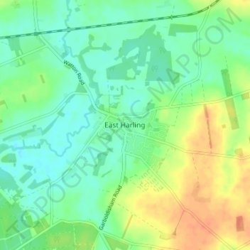 Mappa topografica East Harling, altitudine, rilievo