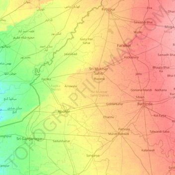 Mappa topografica Firozpur, altitudine, rilievo