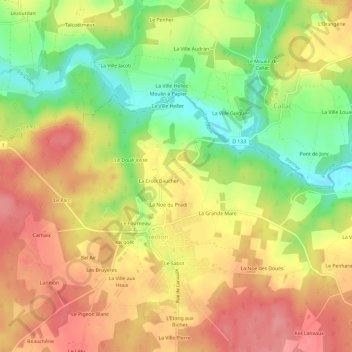 Mappa topografica Bauvais, altitudine, rilievo