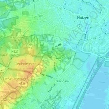 Mappa topografica Huizerhoogt, altitudine, rilievo