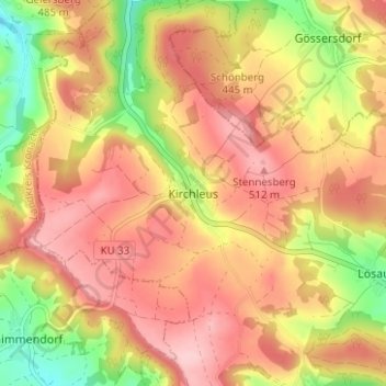Mappa topografica Kirchleus, altitudine, rilievo