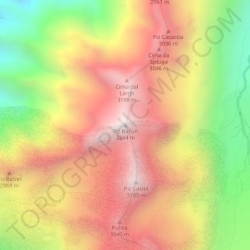 Mappa topografica Piz Bacun, altitudine, rilievo