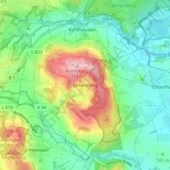 Mappa topografica Bellenberg, altitudine, rilievo