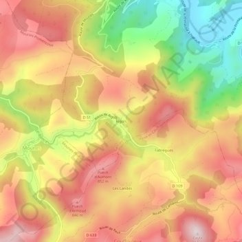 Mappa topografica Rigols, altitudine, rilievo