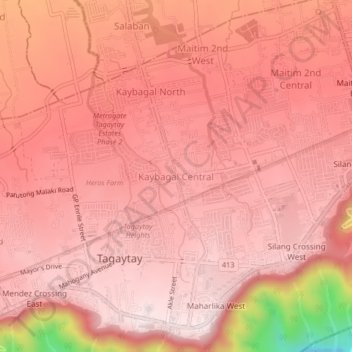 Mappa topografica Kaybagal Central, altitudine, rilievo
