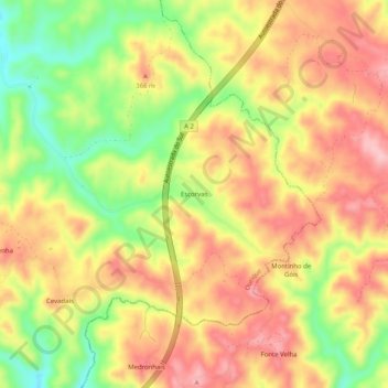 Mappa topografica Escorvas, altitudine, rilievo