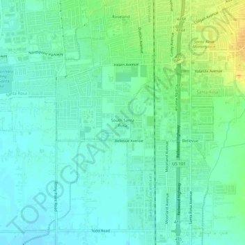 Mappa topografica South Santa Rosa, altitudine, rilievo