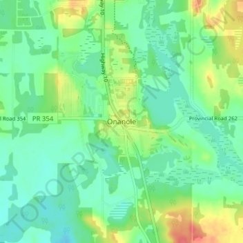 Mappa topografica Onanole, altitudine, rilievo