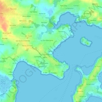Mappa topografica Keriboul, altitudine, rilievo