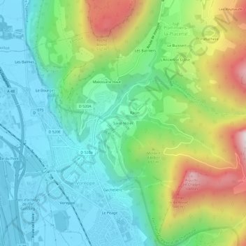 Mappa topografica Saint-Nizier, altitudine, rilievo