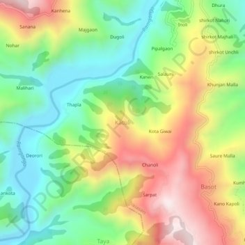 Mappa topografica Katuli, altitudine, rilievo