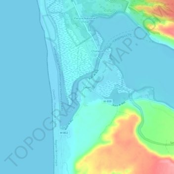Mappa topografica Cucao, altitudine, rilievo