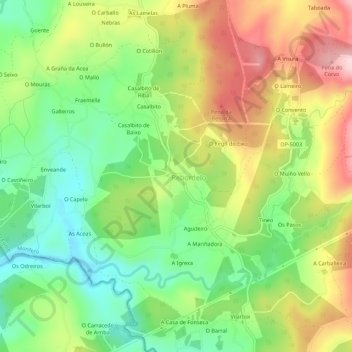 Mappa topografica Monfero, altitudine, rilievo