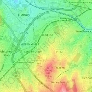 Mappa topografica Merrivale, altitudine, rilievo