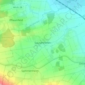 Mappa topografica Sausenhofen, altitudine, rilievo