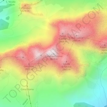 Mappa topografica Cima dell'Uomo, altitudine, rilievo