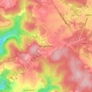 Mappa topografica Mogimont, altitudine, rilievo