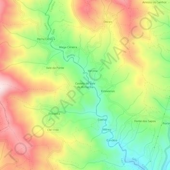 Mappa topografica Castelo do Vale da Armunha, altitudine, rilievo