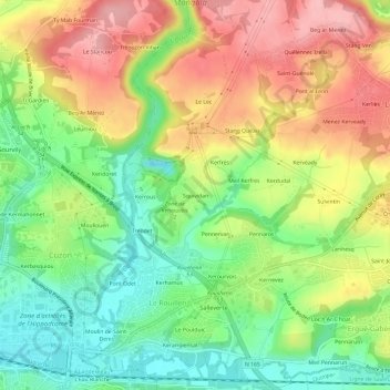Mappa topografica Squividan, altitudine, rilievo