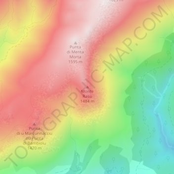 Mappa topografica Monte Rasu, altitudine, rilievo