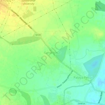 Mappa topografica Gandi Nagar, altitudine, rilievo